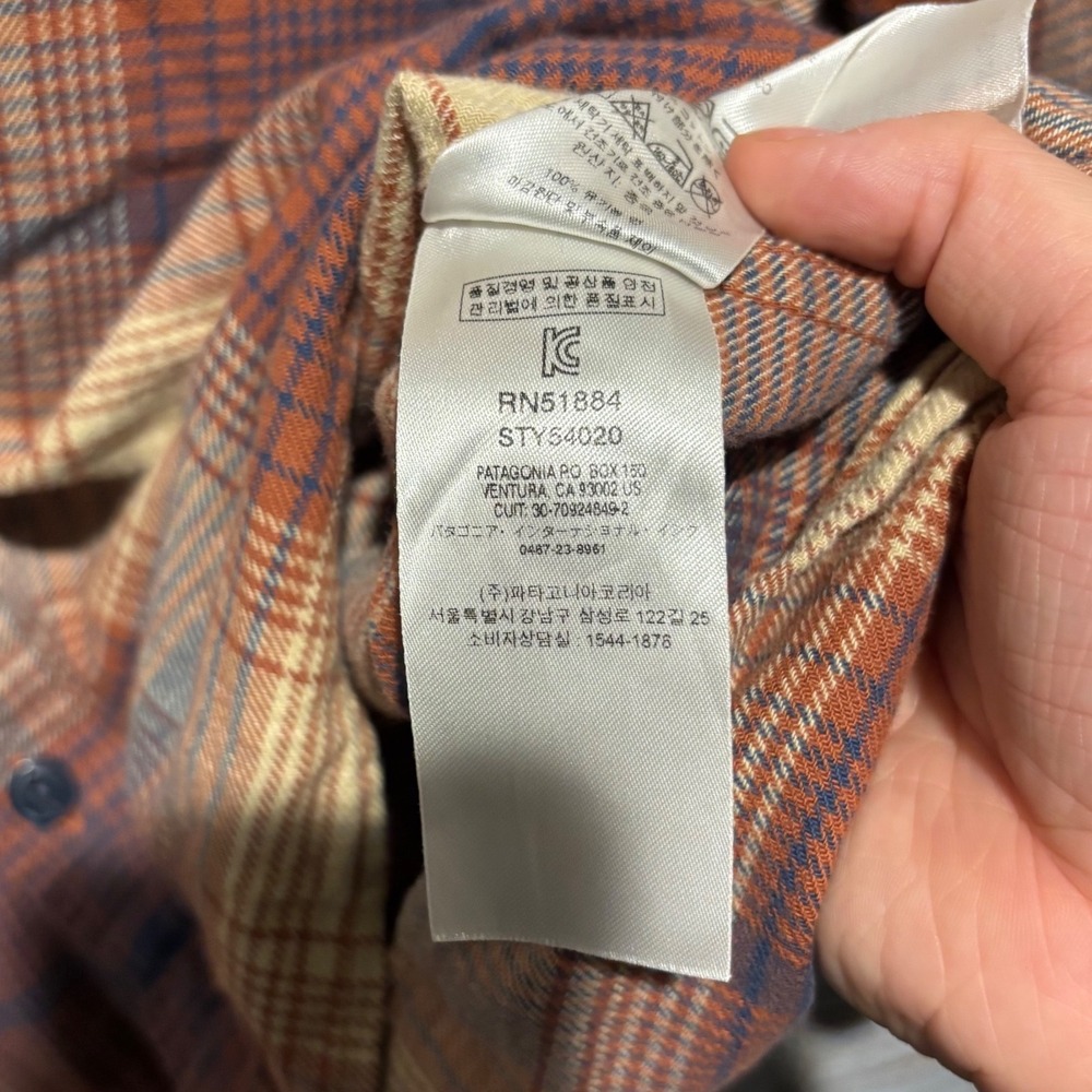 Patagonia Mens Fjord Flannel Organic Cotton Plaid Shirt Orange Yellow Size M - Picture 8 of 9